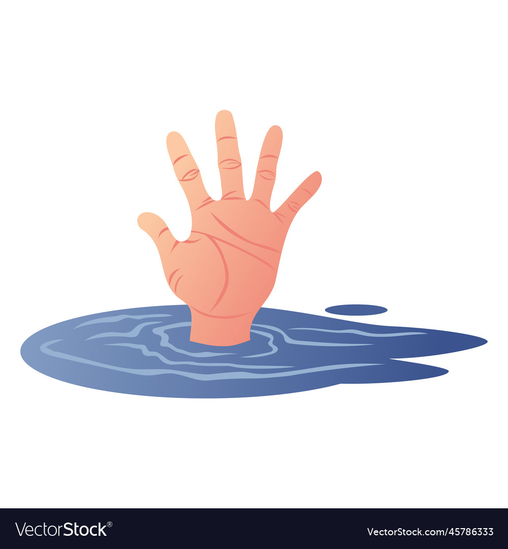 Hand drowing ask help danger cartoon under water Vector Image