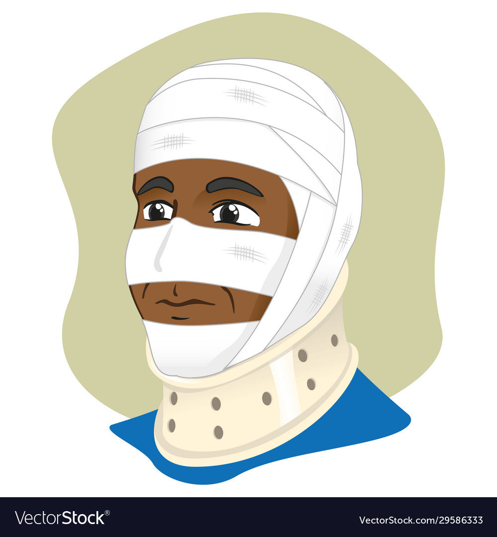 Head with bandages using cervical collar afro Vector Image