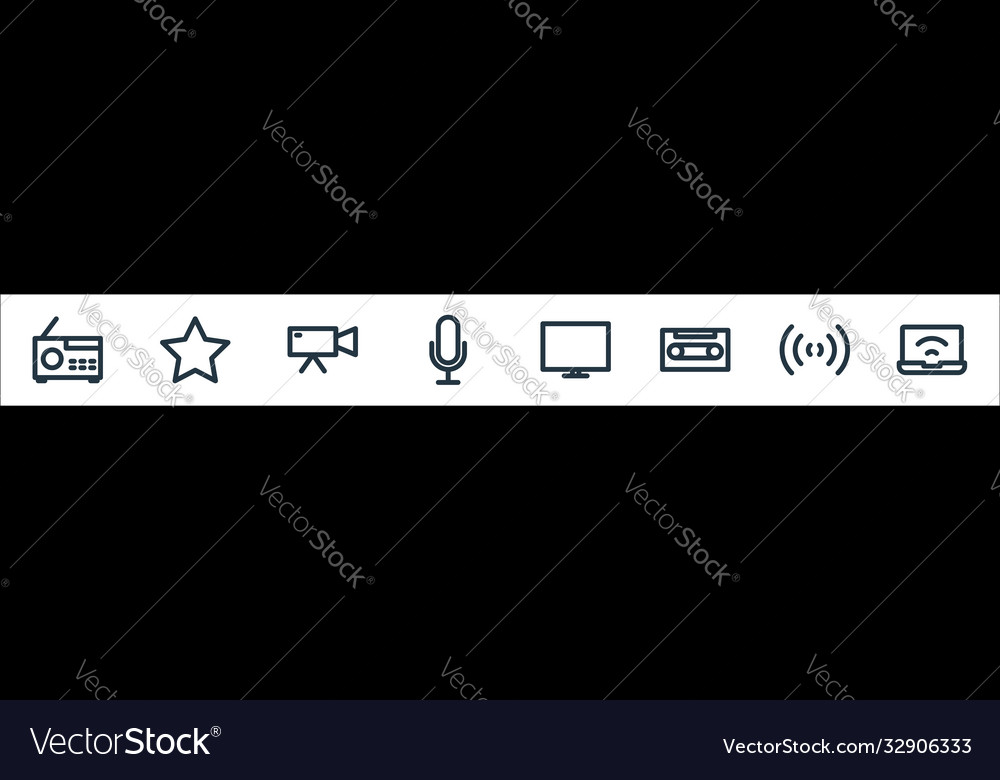 Multimedia line icons linear set quality vector image Multimedia line icons linear set quality