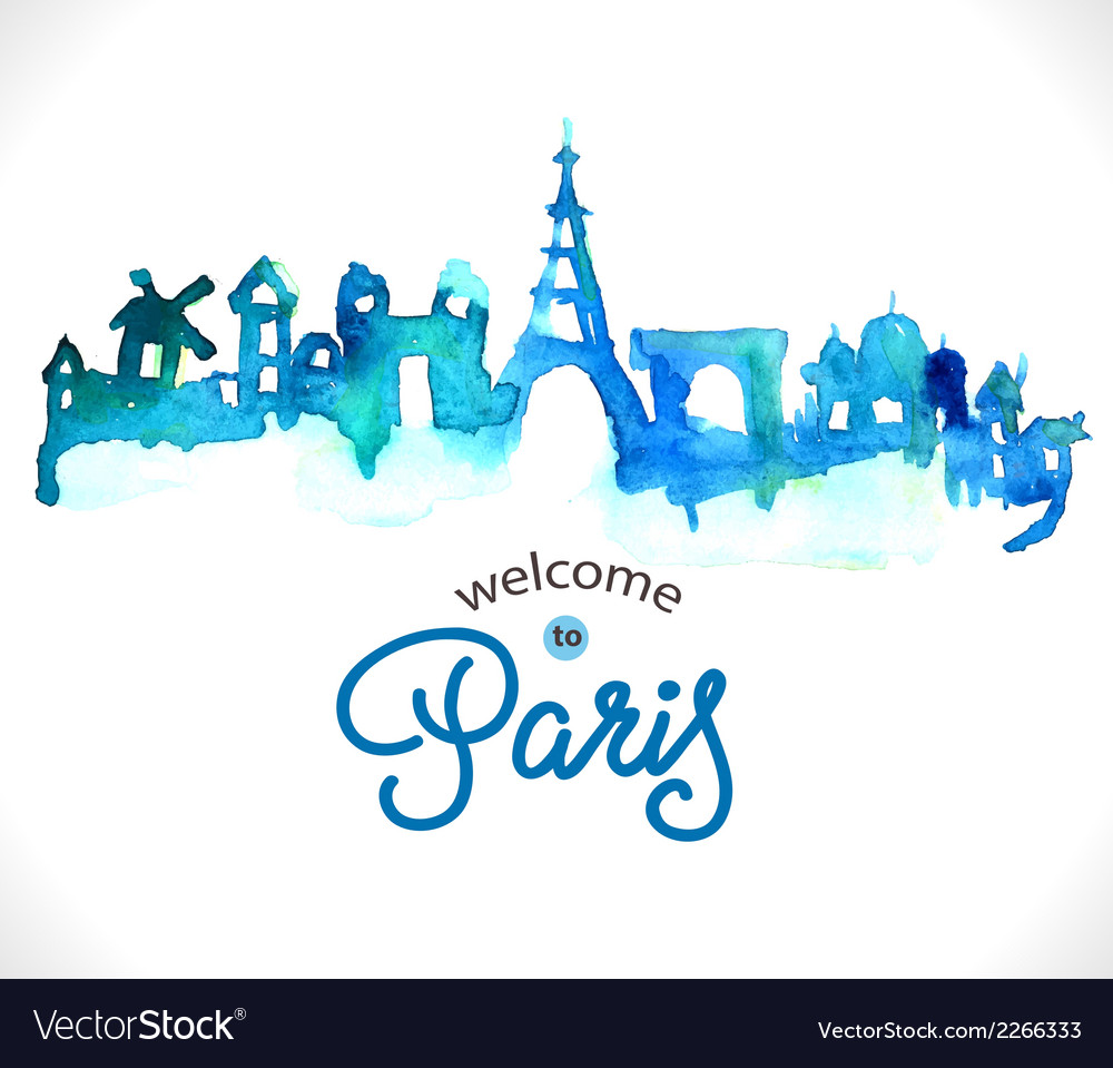 Paris skyline watercolor background