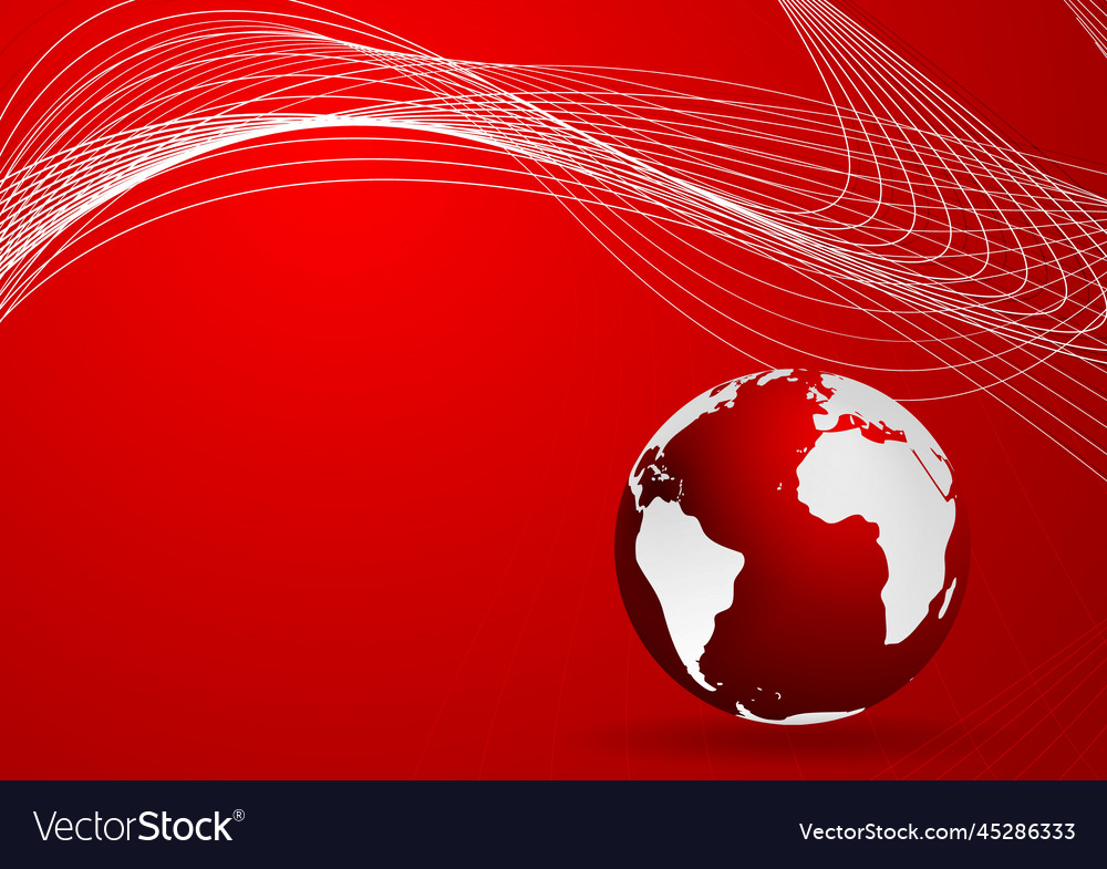 Red background with globe and waves vector image Red background with globe and waves