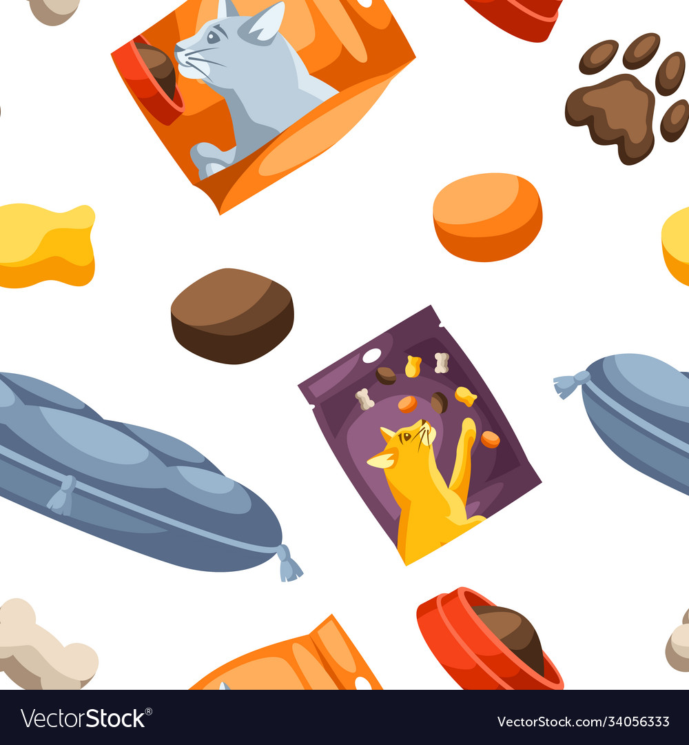 Seamless pattern with various cat items vector image Seamless pattern with various cat items