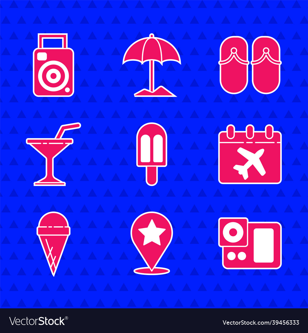 Set ice cream map pointer with star photo camera vector image Set ice cream map pointer with star photo camera