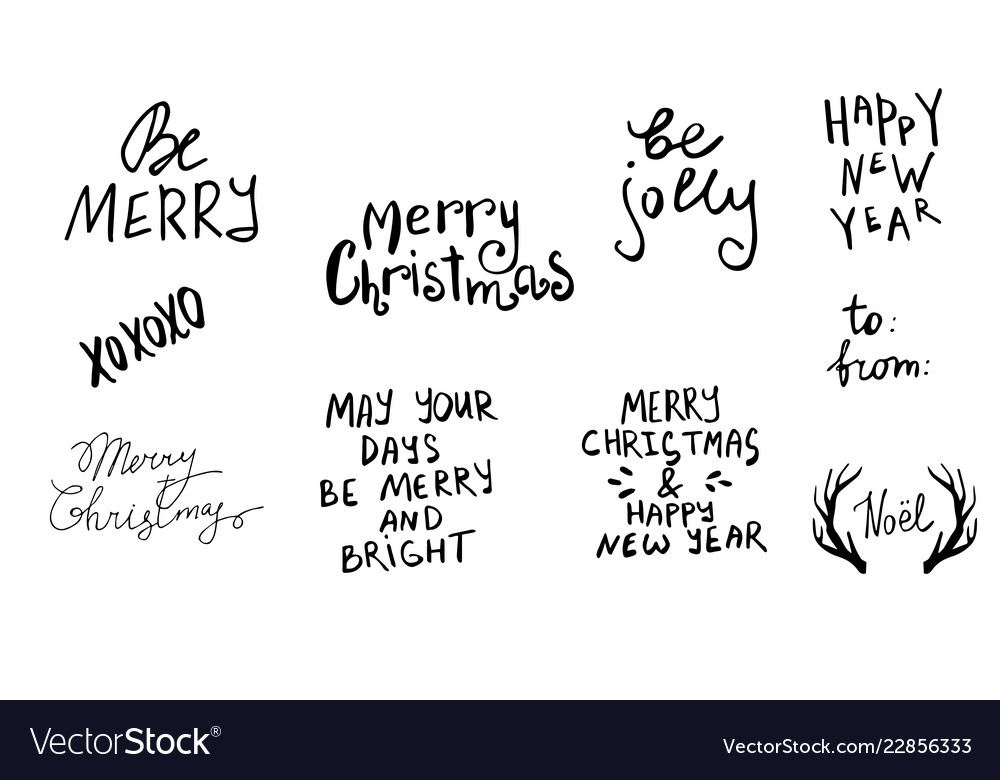 Set of christmas lettering handwritten vector image Set of christmas lettering handwritten