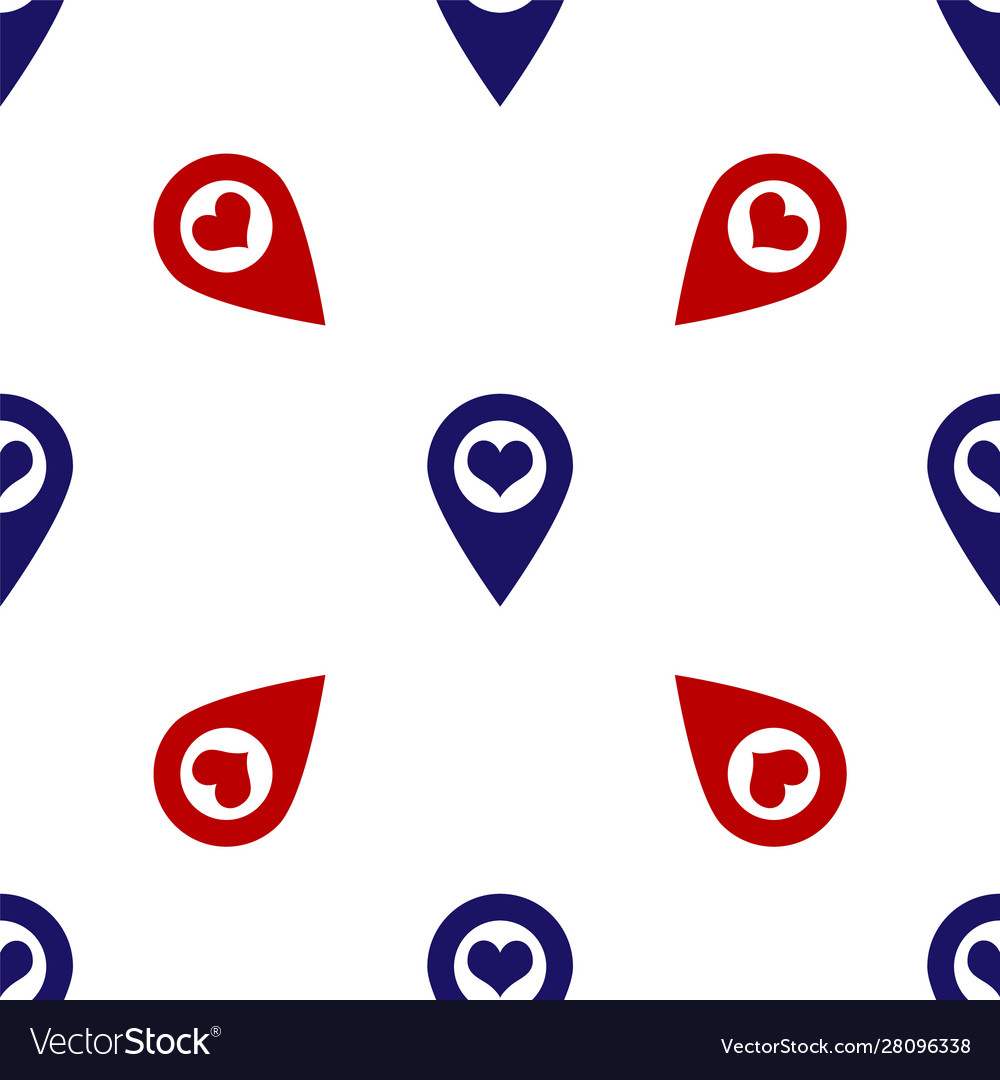 Blue and red map pointer with heart icon isolated