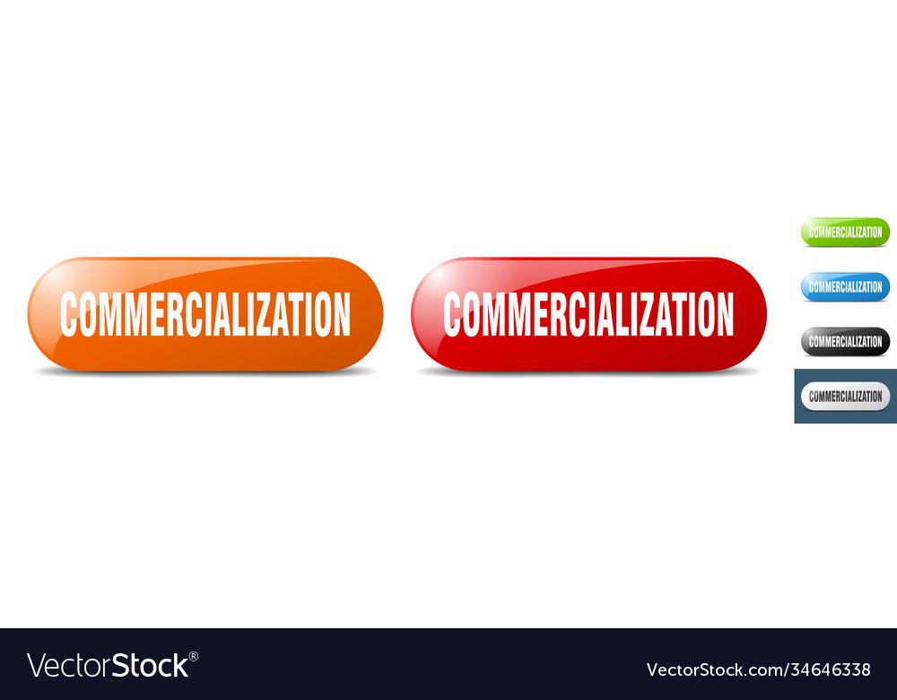 Commercialization button key sign push set vector image Commercialization button key sign push set