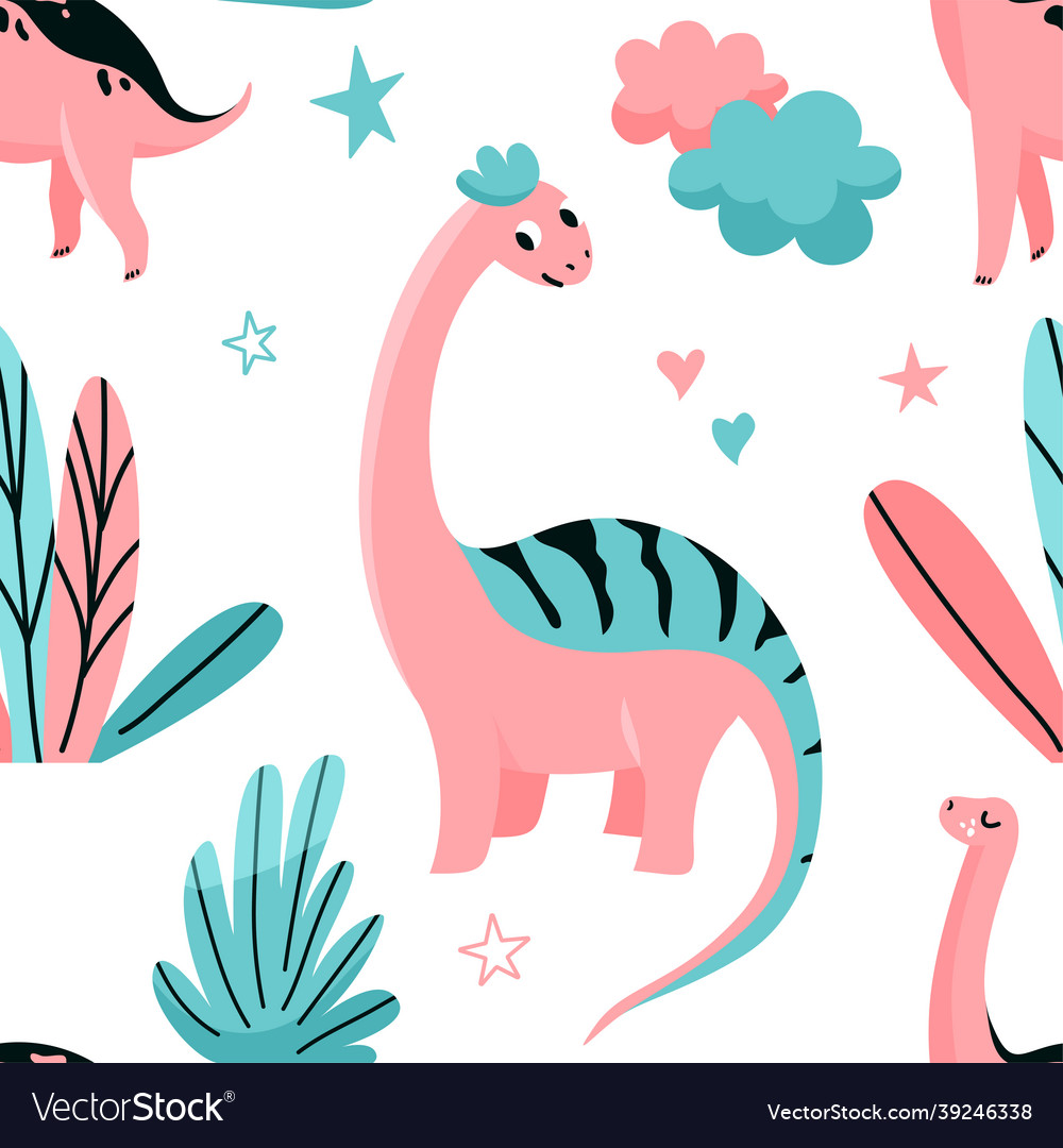 Cute dinosaurs seamless pattern with star