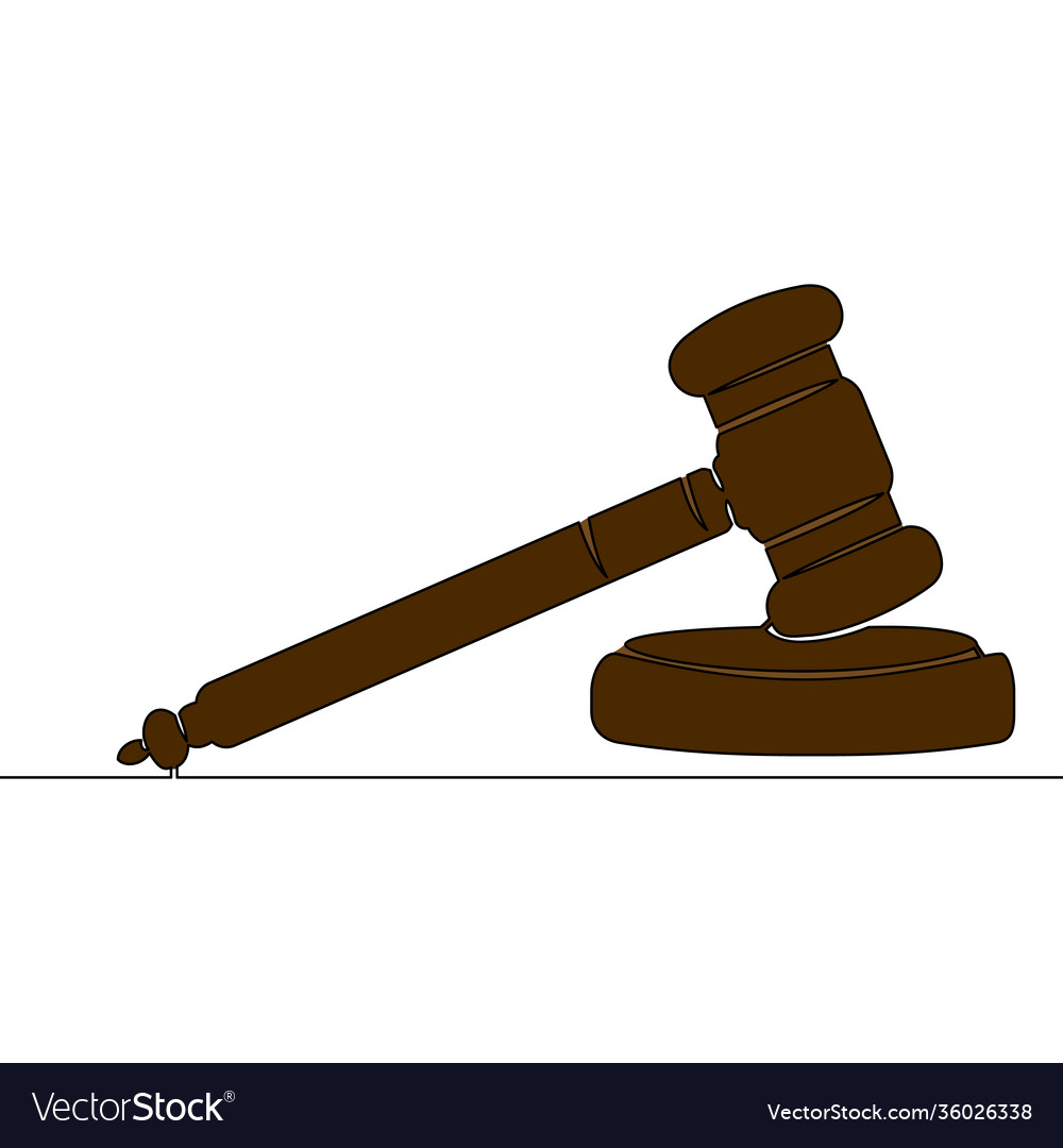 Flat continuous line art judge hammer concept vector image Flat continuous line art judge hammer concept