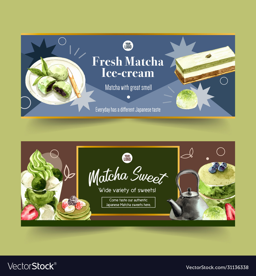 Matcha sweet banner design with mochi dango ice