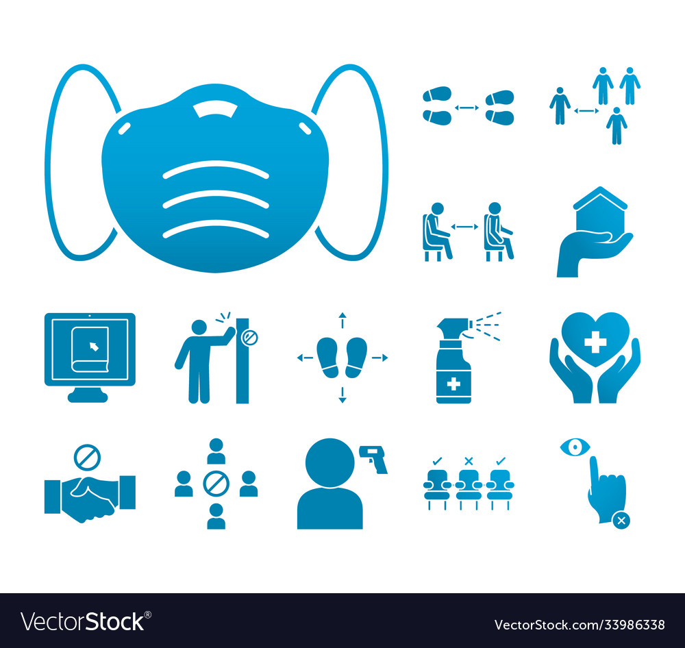 Medical mouth mask and new normality icon set