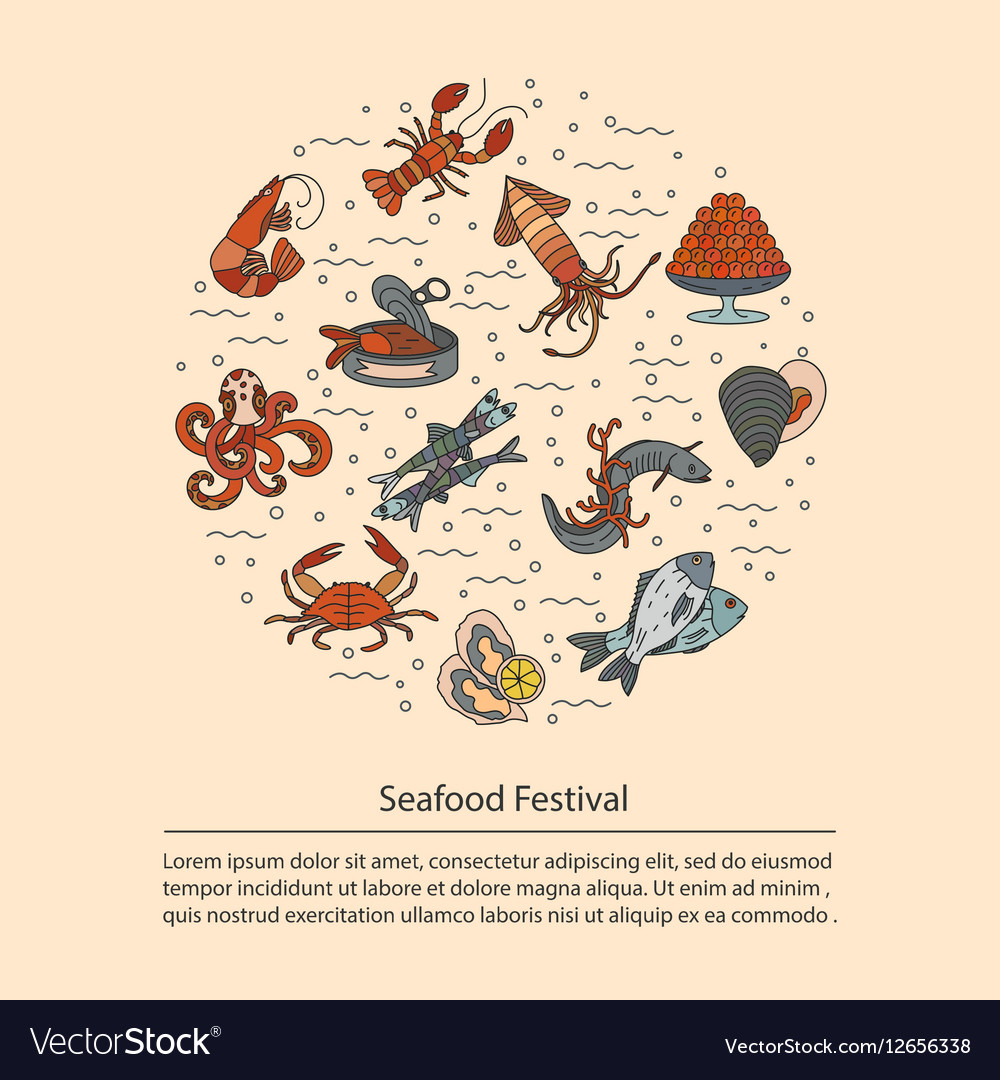 Seafood card with symbols of various