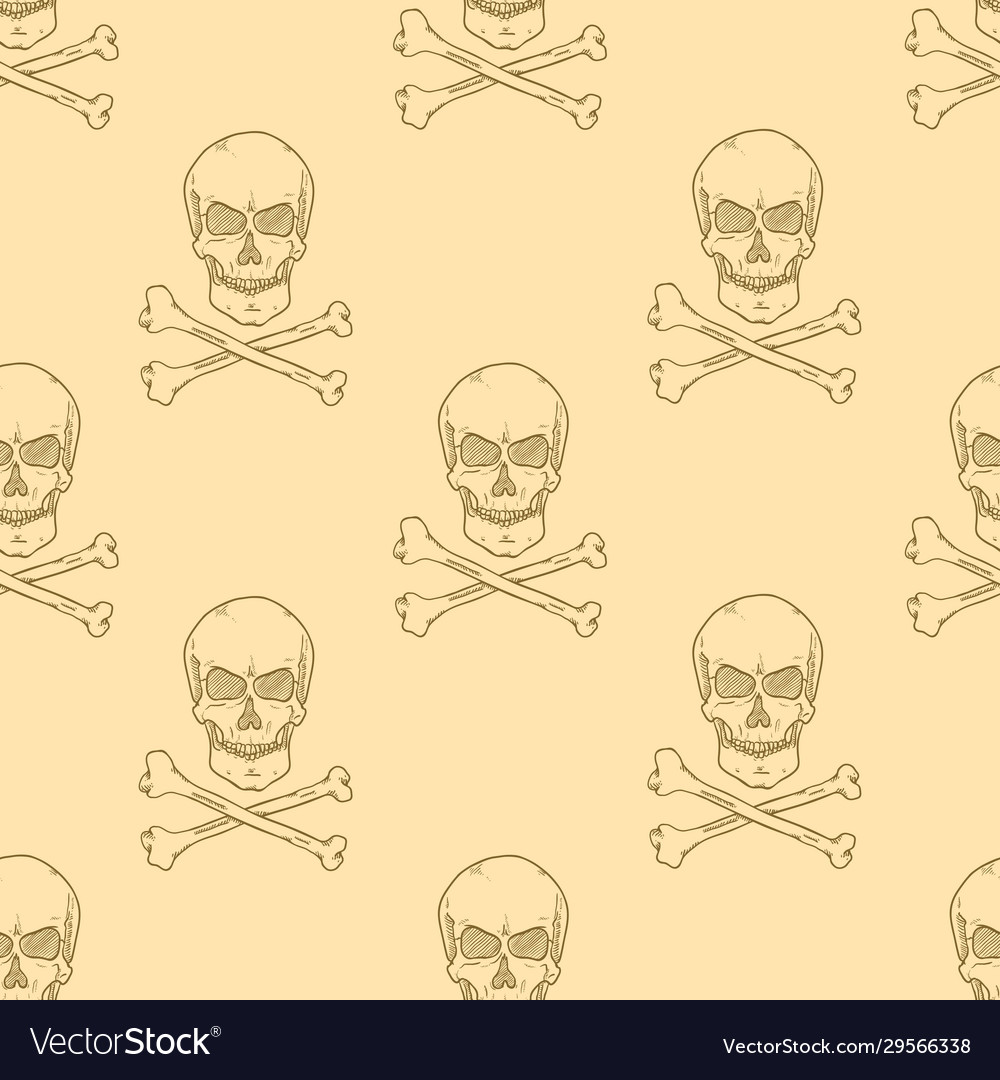 Seamless pattern sketch skull with cross bones