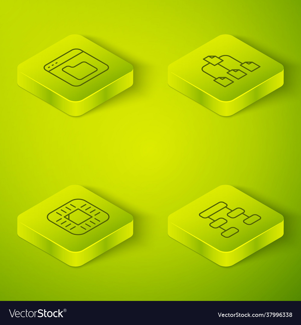 Set isometric line folder tree processor with cpu vector image Set isometric line folder tree processor with cpu