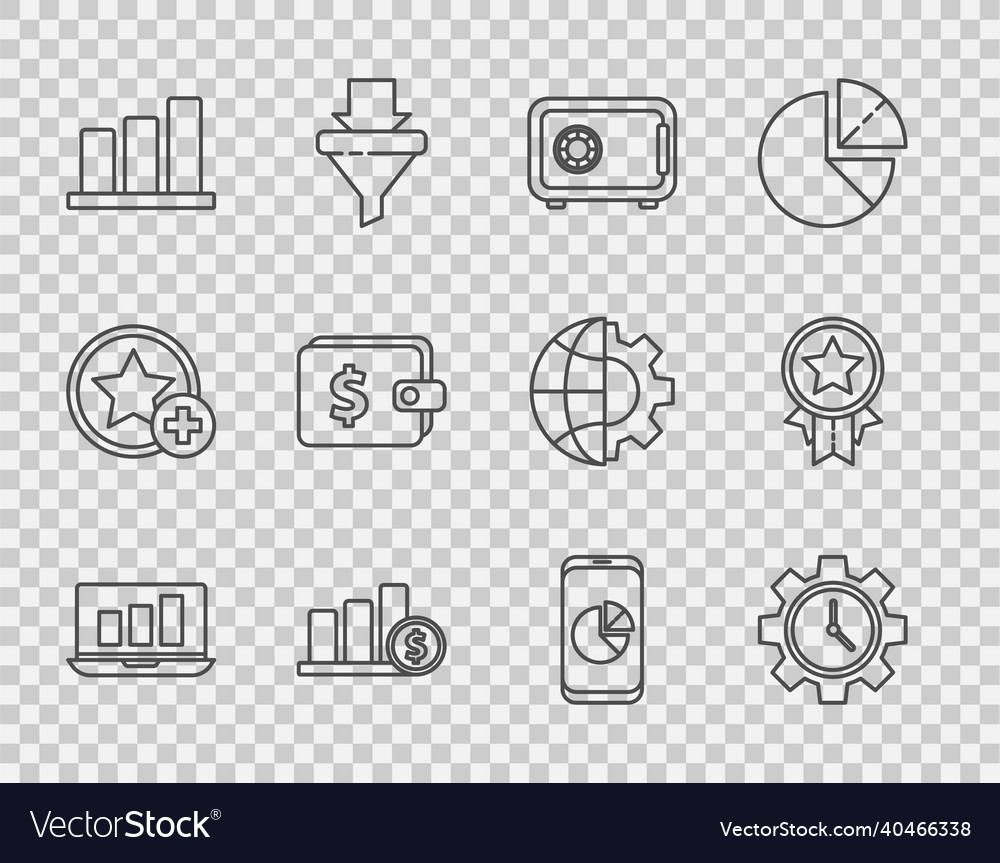 Set line laptop with graph chart time management vector image Set line laptop with graph chart time management
