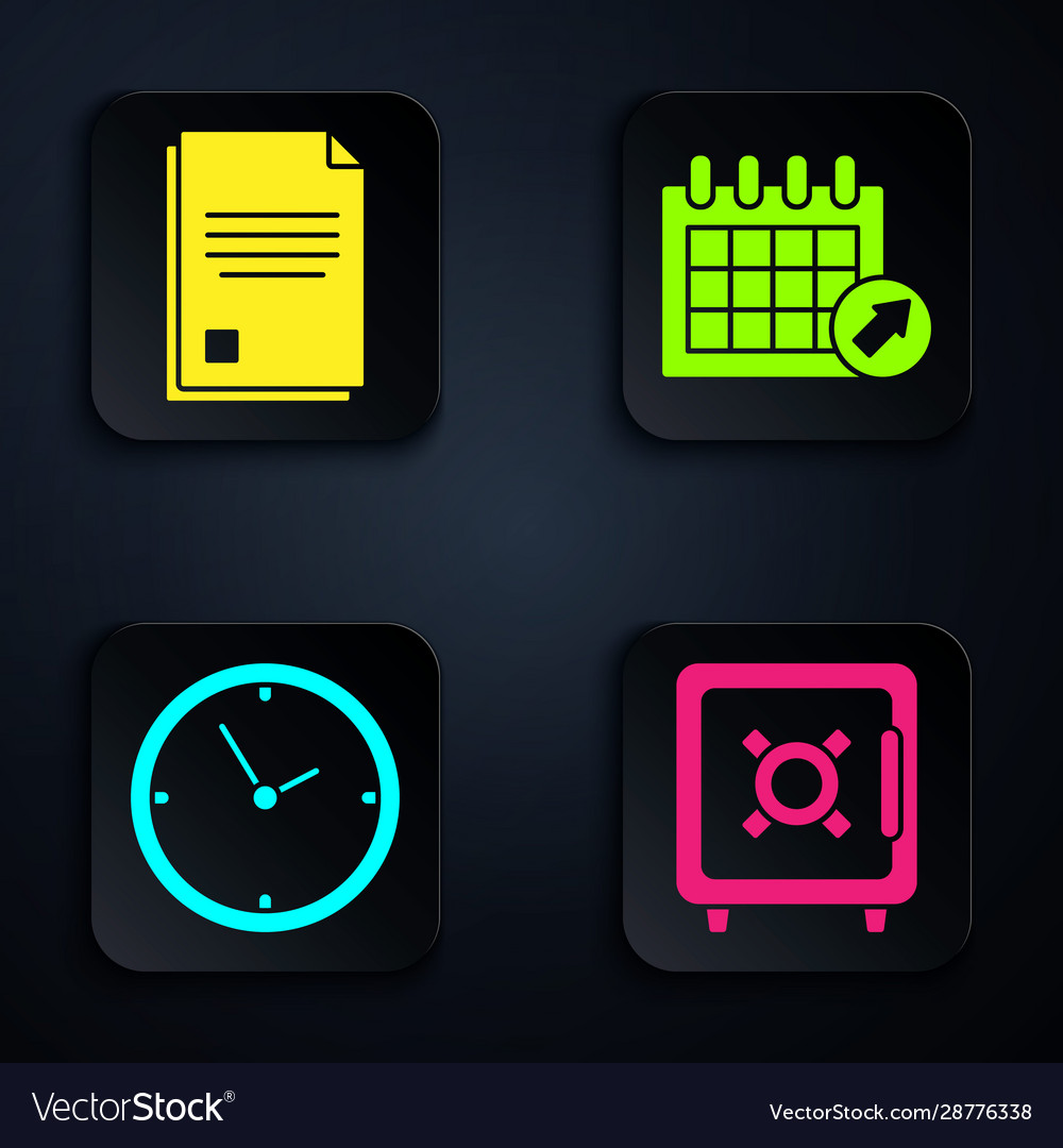 Set safe file document clock and calendar black vector image Set safe file document clock and calendar black