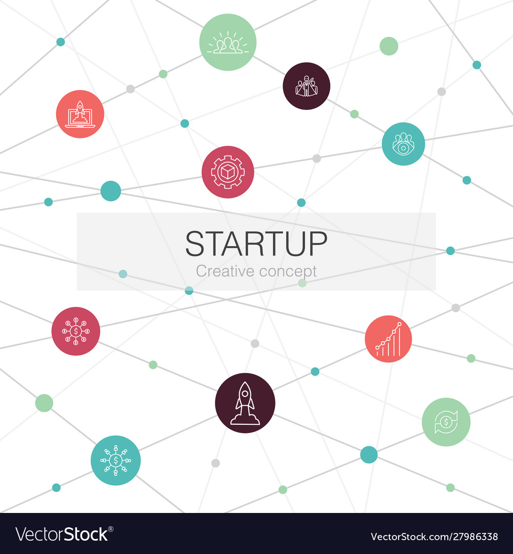 Startup trendy web template with simple icons Vector Image Startup trendy web template with simple icons