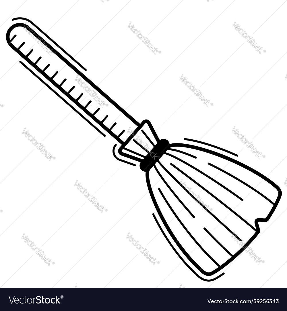 Broom in linear style icon for halloween