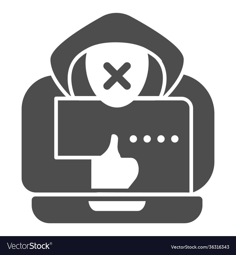 Hacker with a laptop solid icon web security vector image Hacker with a laptop solid icon web security