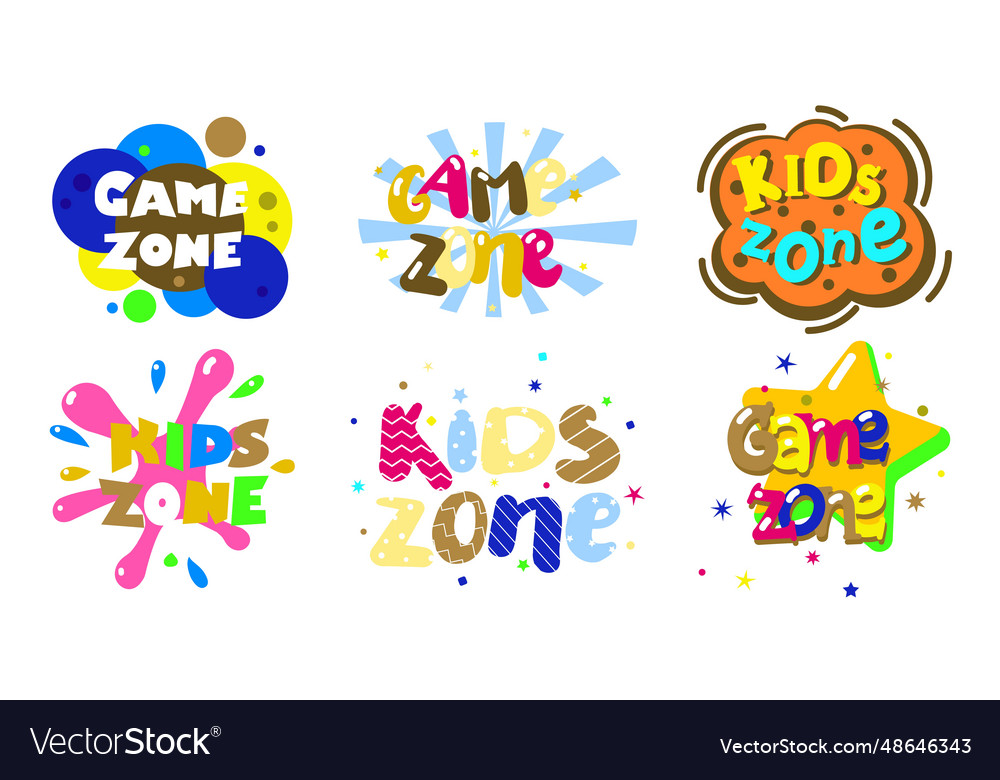 Kids game zone colorful inscription for playroom Vector Image