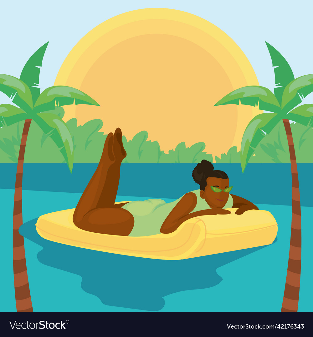 Lady in pool with float