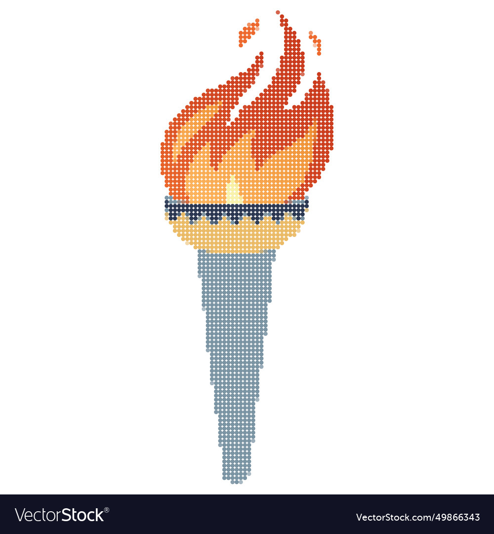 Pixel dots flaming torch cartoon withe Vector Image Pixel dots flaming torch cartoon withe