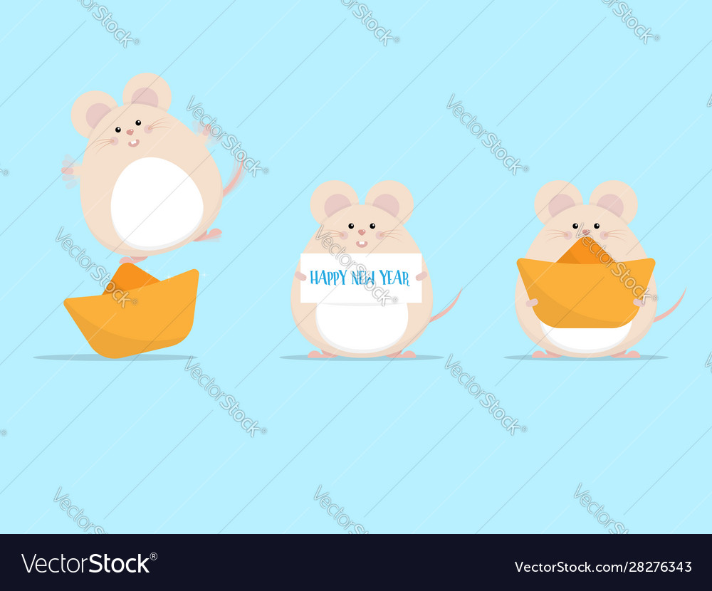 Set cute rat with chinese money year rat Vector Image