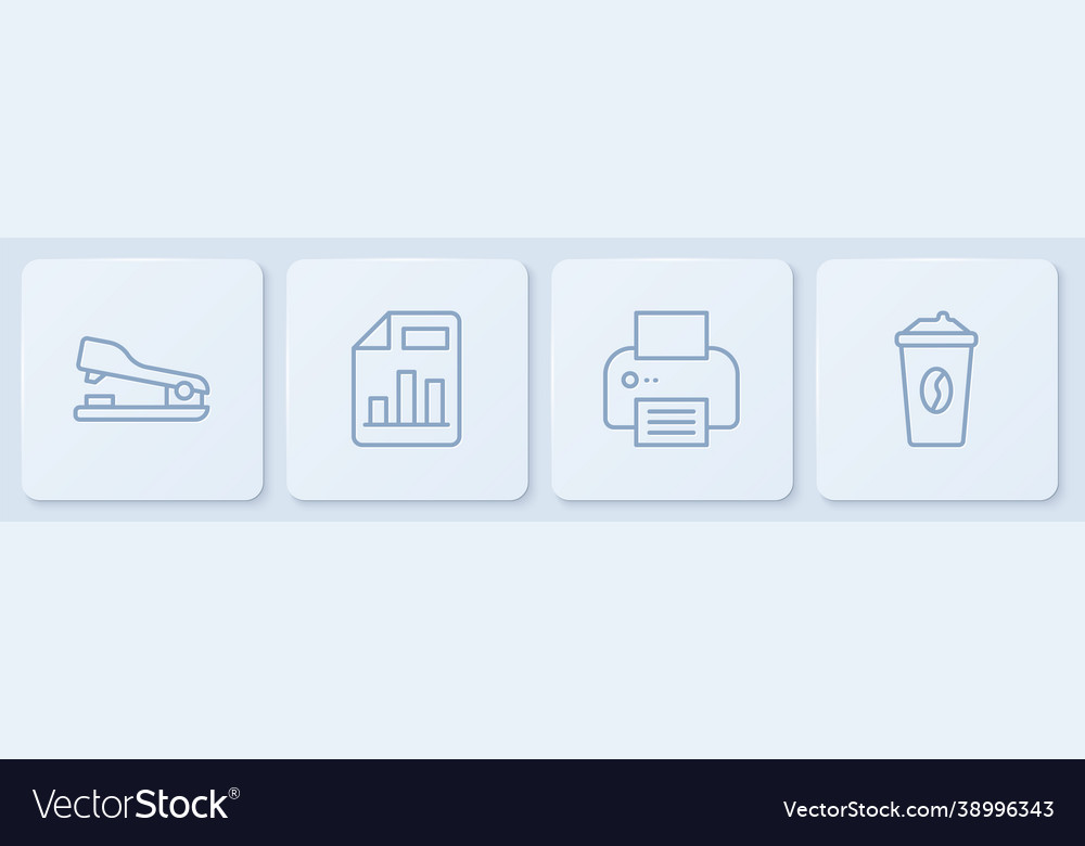 Set line stapler printer document with graph vector image Set line stapler printer document with graph