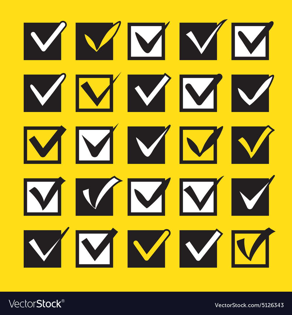 Set of different check marks in boxes