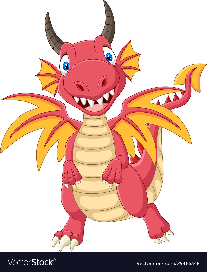 Cartoon happy red dragon standing Royalty Free Vector Image