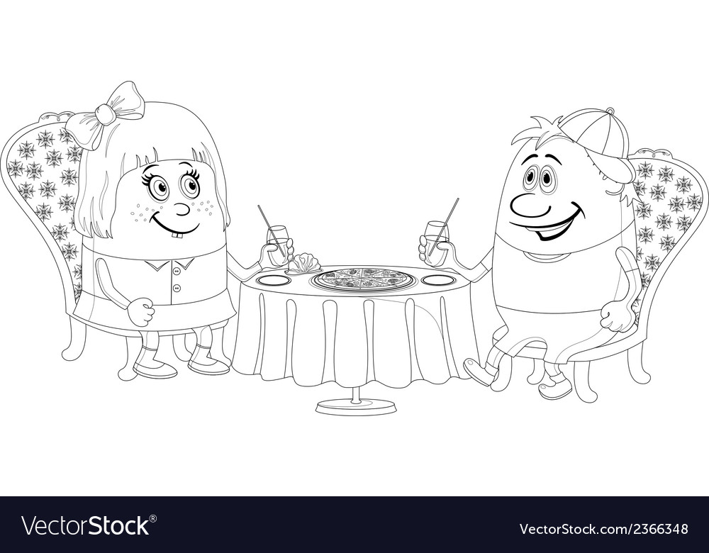 Children near table isolated contour