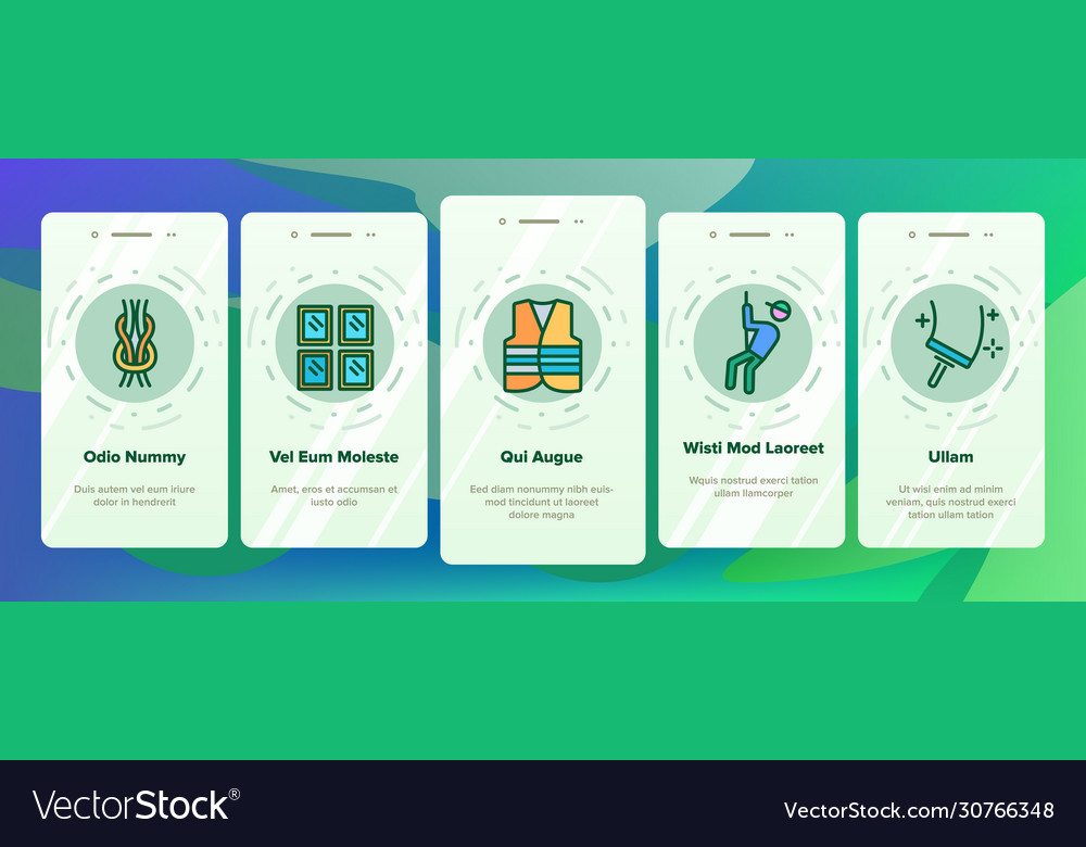 Climber equipment onboarding icons set