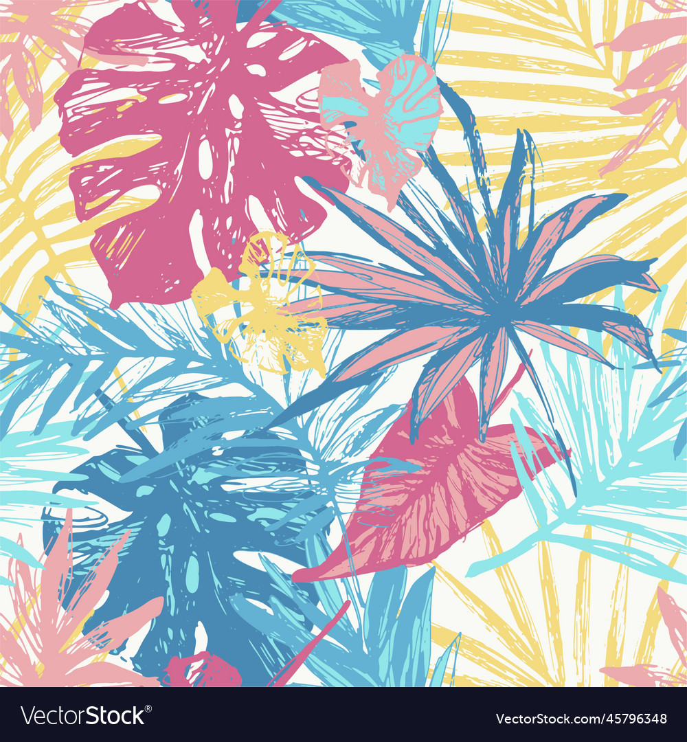 Colorful tropical leaves repeat design textile Vector Image