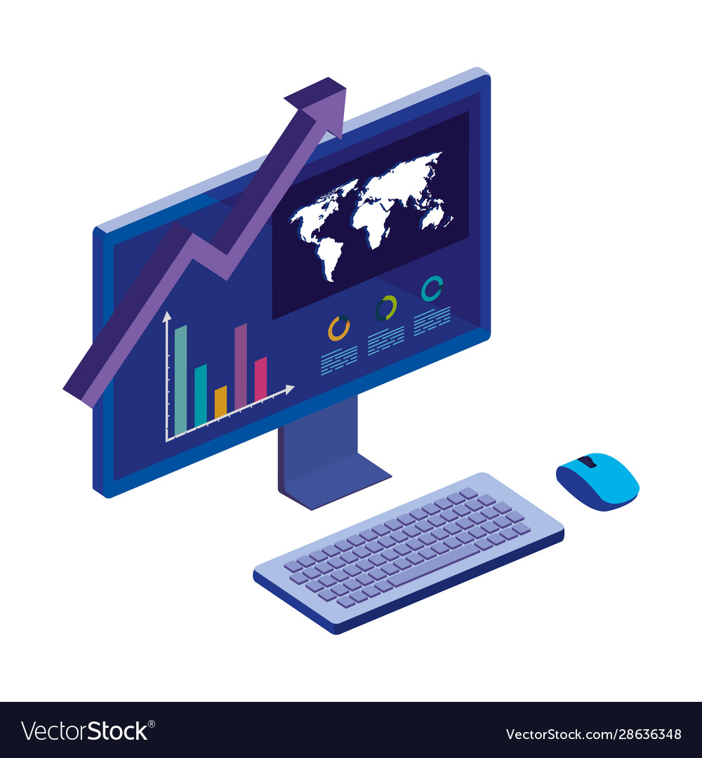 Computer-Desktop mit Statistik-Diagramm und Karte
