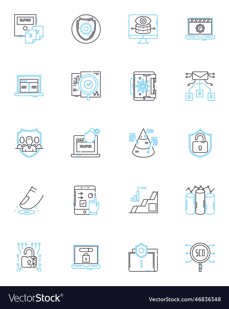 Cybersecurity policy linear icons set firewall vector image Cybersecurity policy linear icons set firewall