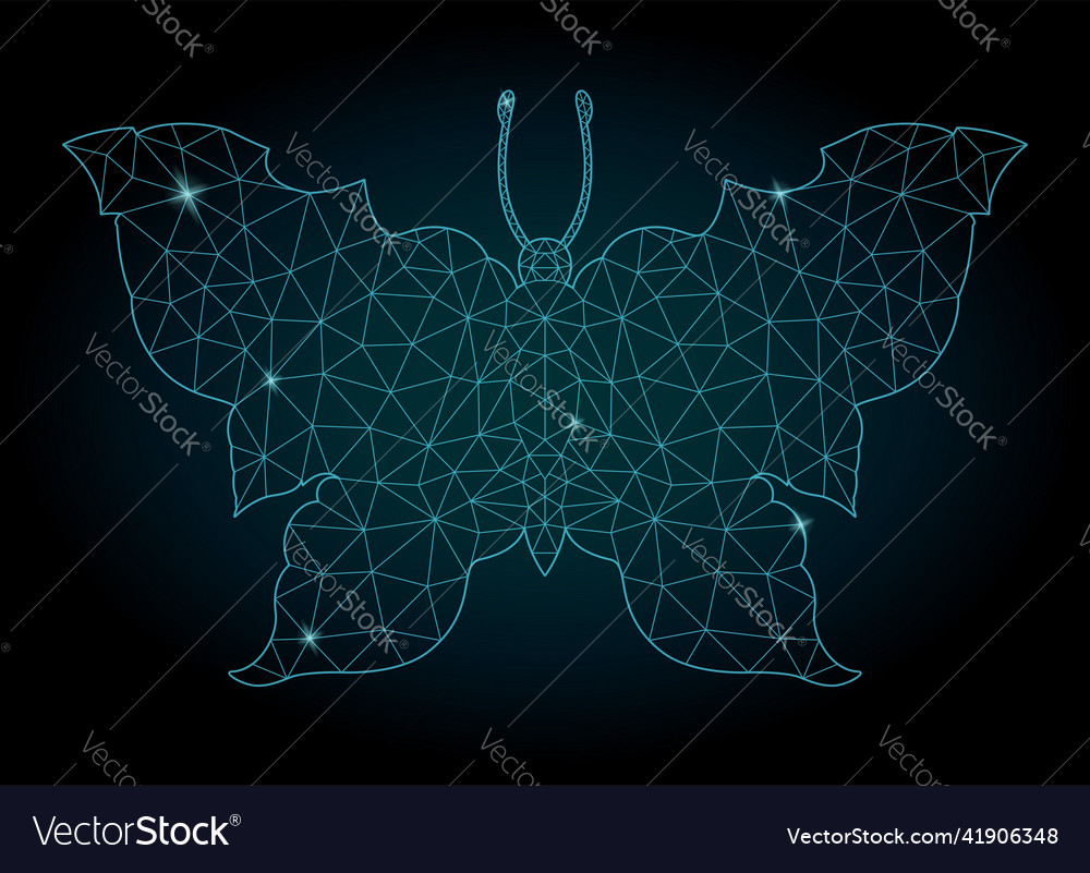 Low poly art with blue shiny starry butterfly