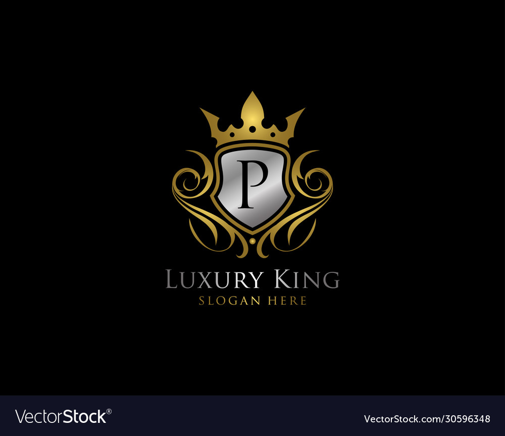 Luxury shield p letter gold logo golden p classic Vector Image