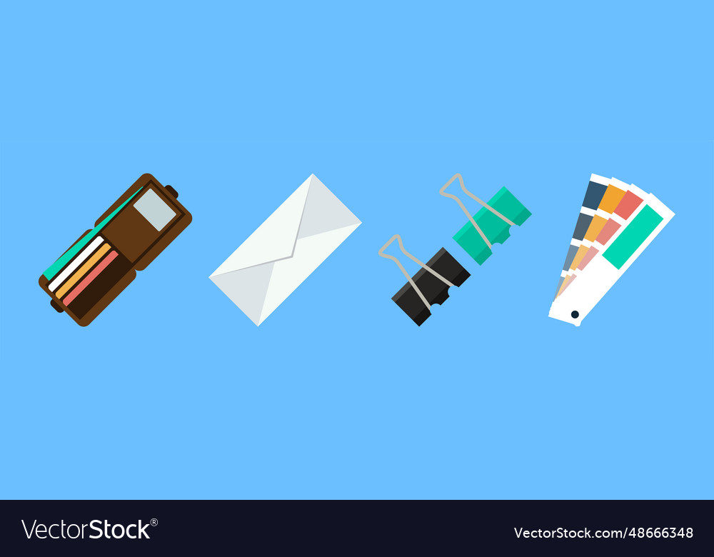 Office object and business workflow items on blue vector image Office object and business workflow items on blue