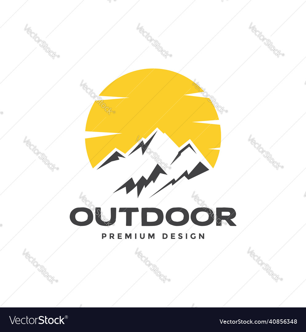 Outdoor mountain modern with sunset logo design