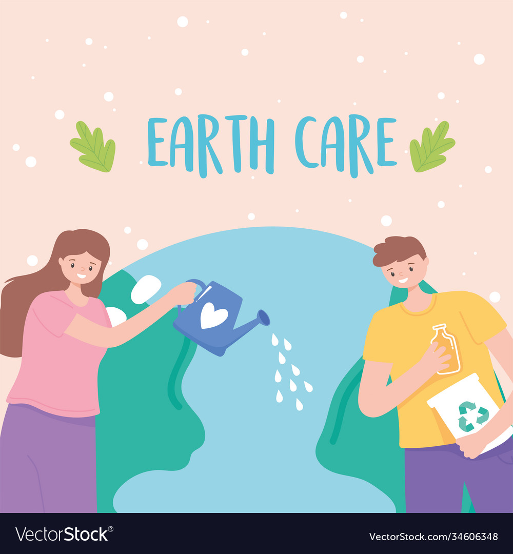 Save planet earth map girl with watering can