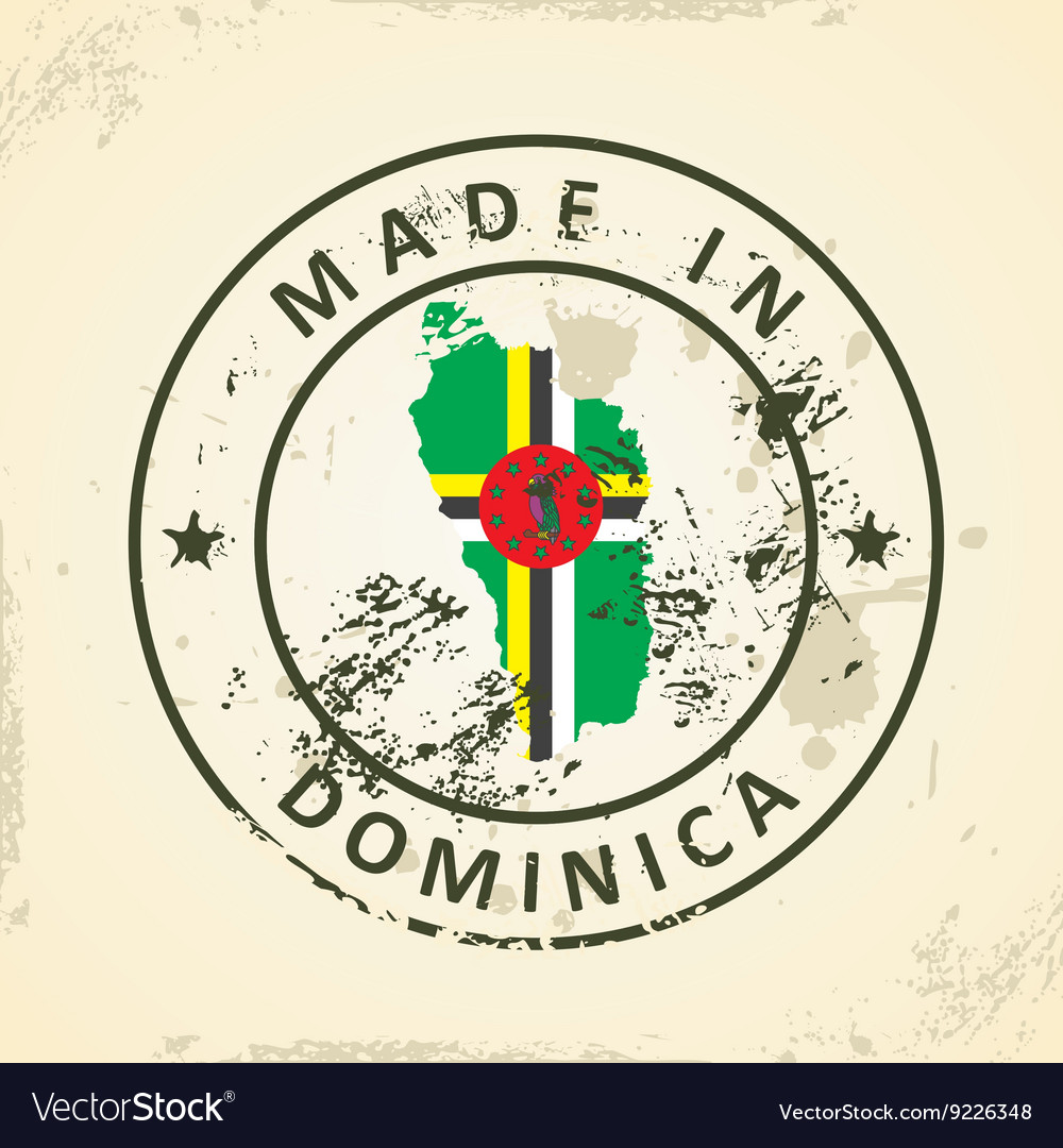 Stamp with map flag of dominica