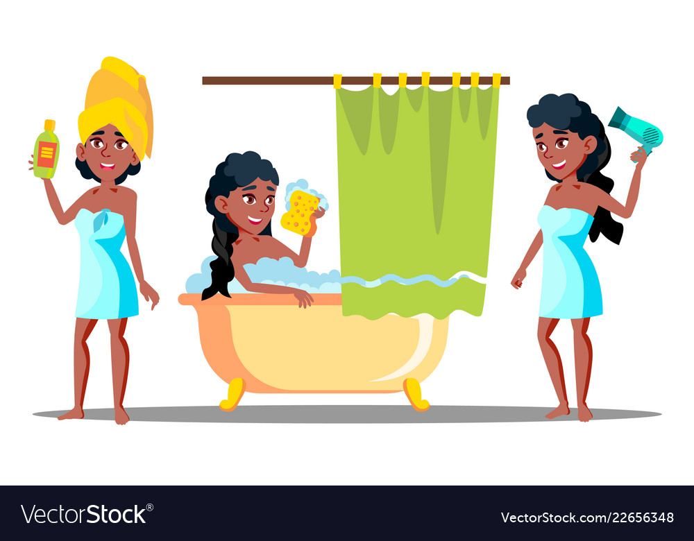 Teenager Girl Washing Long Hair With Shampoo Vector Image