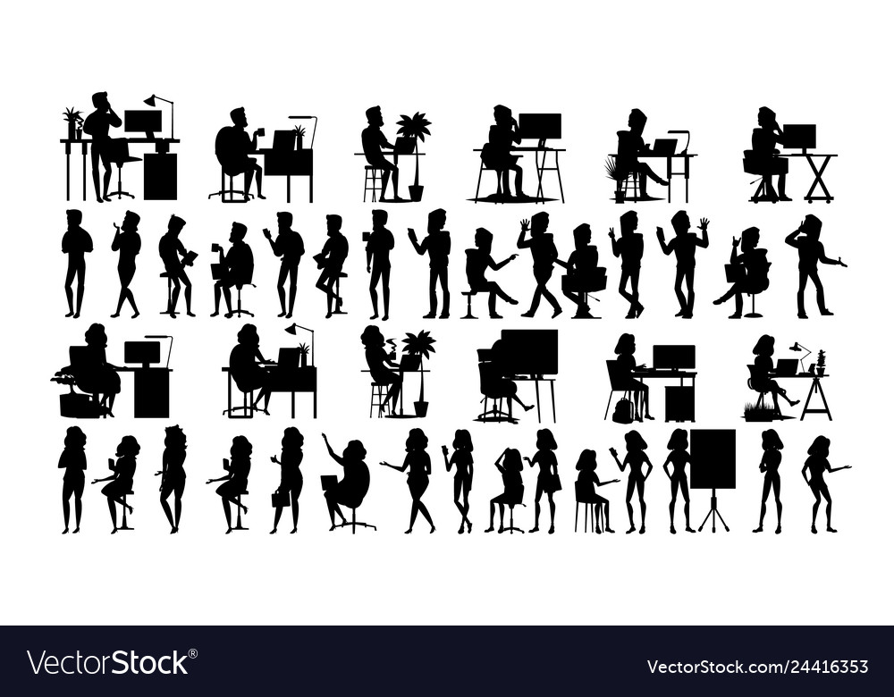 Business people silhouette set man woman vector image Business people silhouette set man woman