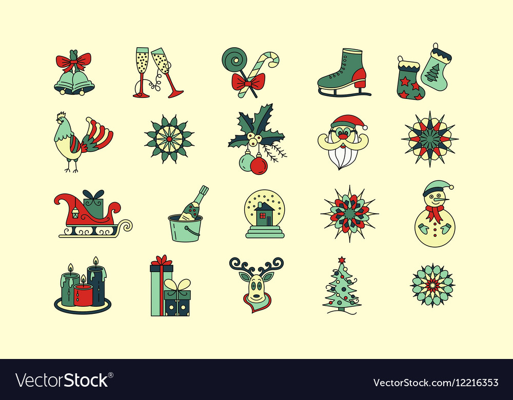 Weihnachtsdünne Linie Icons Set