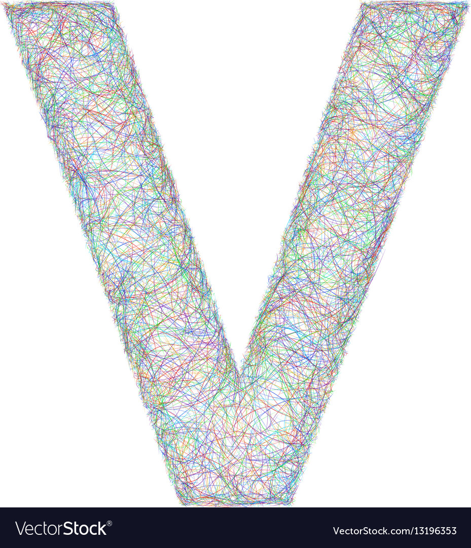 Colorful sketch font design - letter v Royalty Free Vector