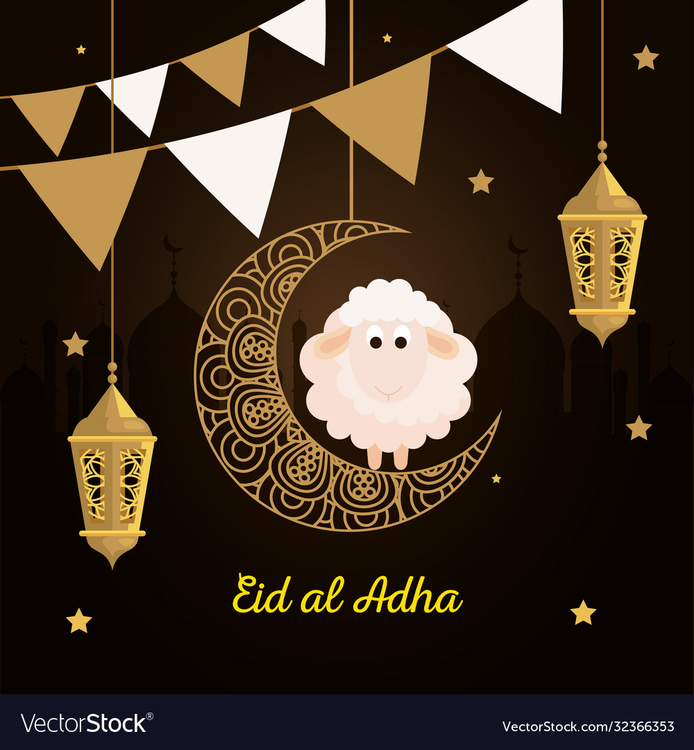 Eid al adha mubarak happy sacrifice feast sheep Vector Image