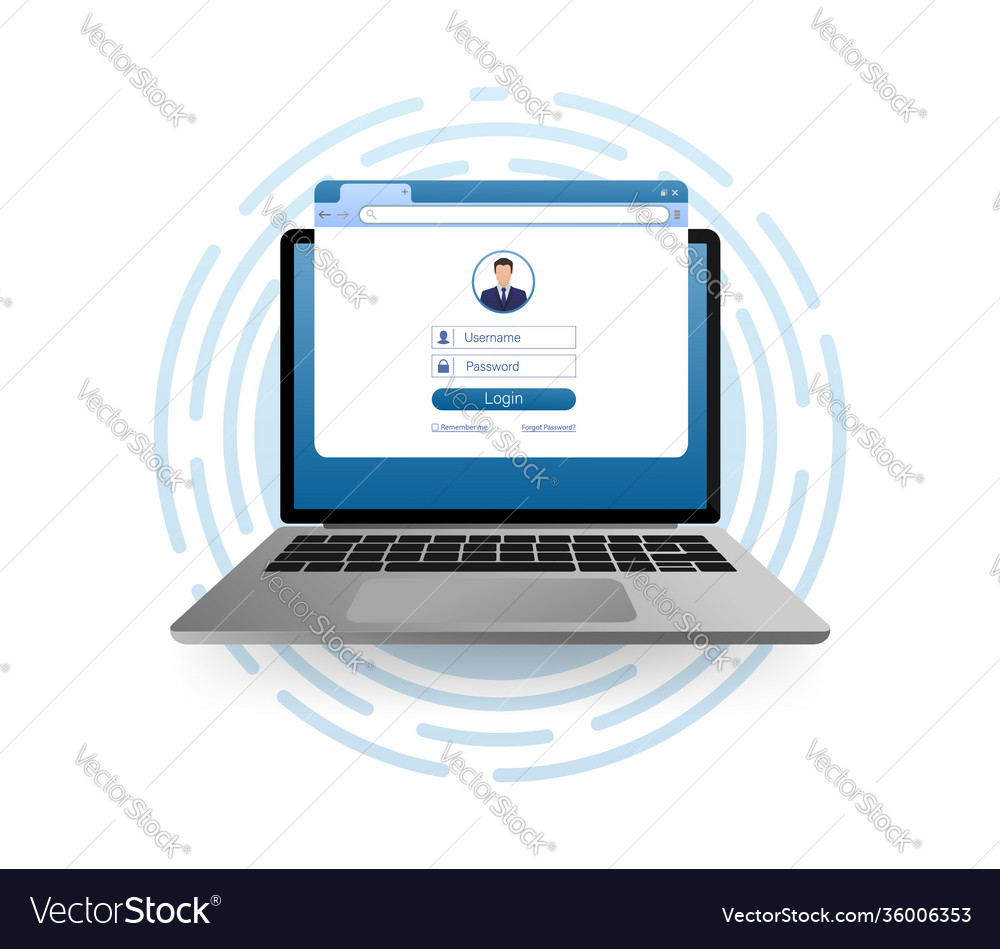 Flat with blue user login laptop