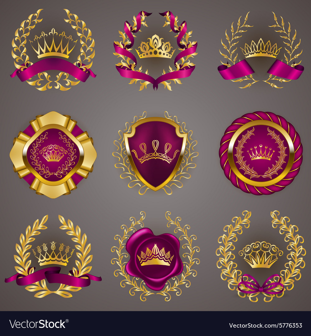 Luxury gold labels with laurel wreath