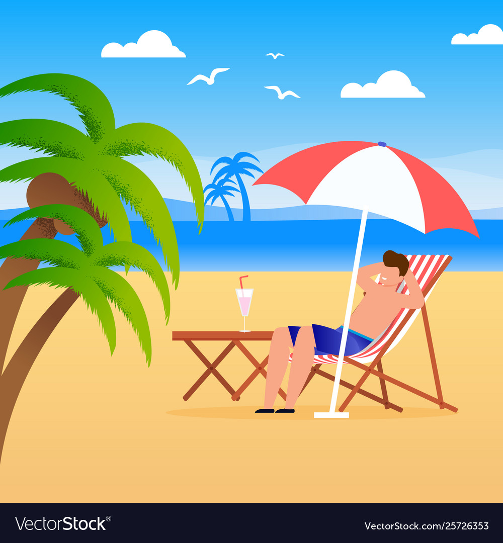 Man tourist resting along on beach Royalty Free Vector Image