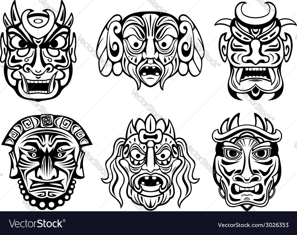 Religious masks in tribal style Royalty Free Vector Image