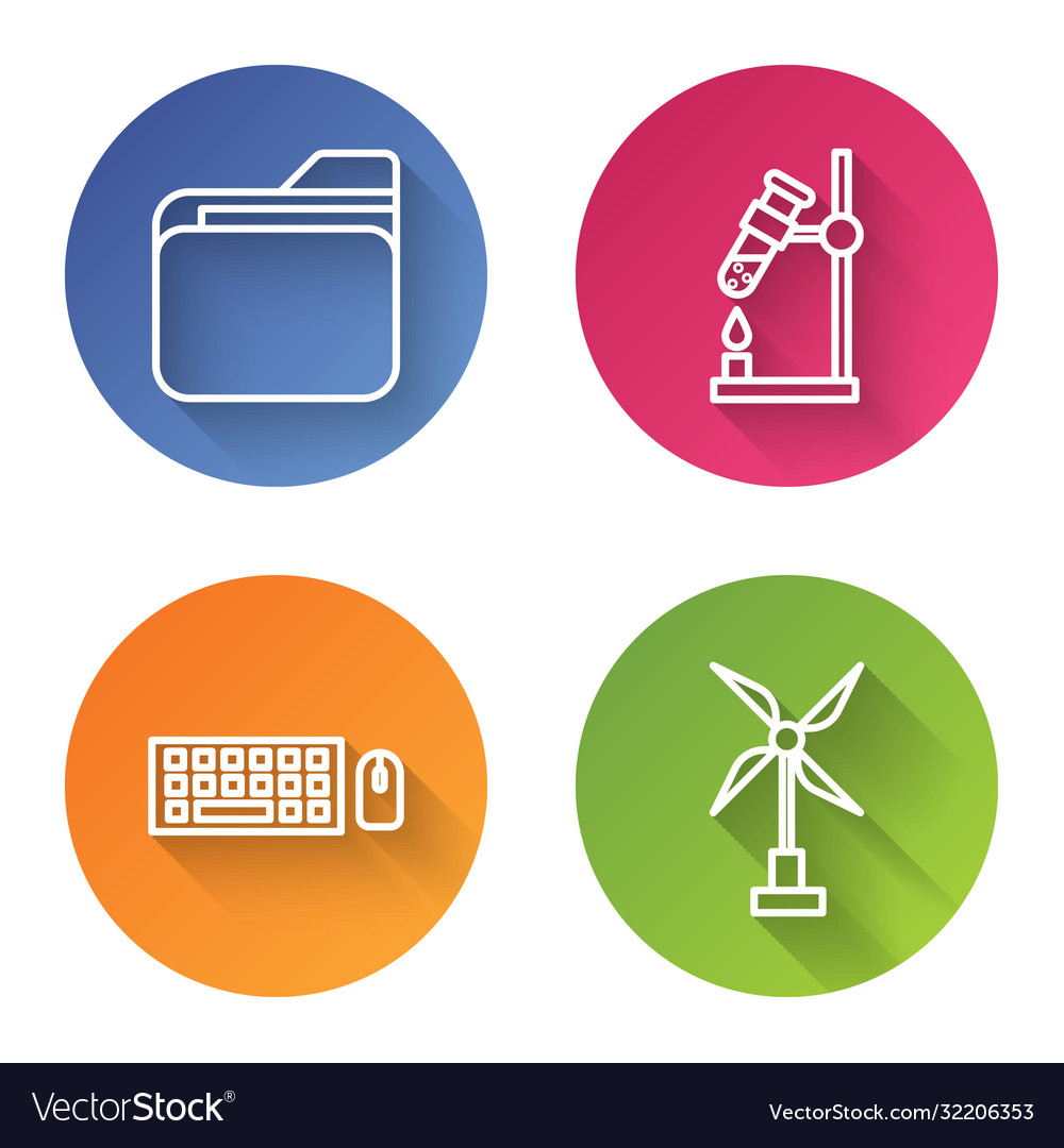 Set line document folder test tube flask on fire Vector Image Set line document folder test tube flask on fire